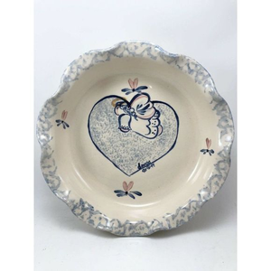 Vintage 1994 Ellis Pottery Pie Plate 8.5" Ceramic Angel Heart Fluted Marshall TX